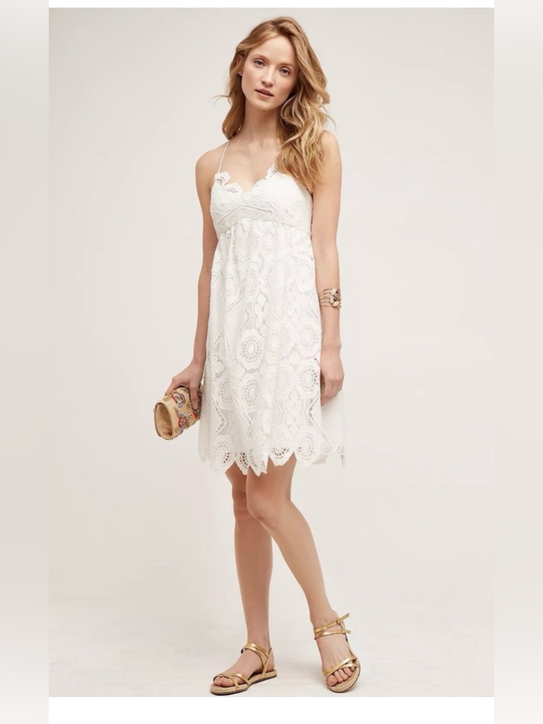 Nwt Anthropologie Maeve White Lace Spaghetti-Strap Mini Dress Size 0